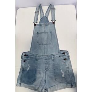 Hollister Shortall Size Small Denim Bibs Short Overall Distressed Lite Blue